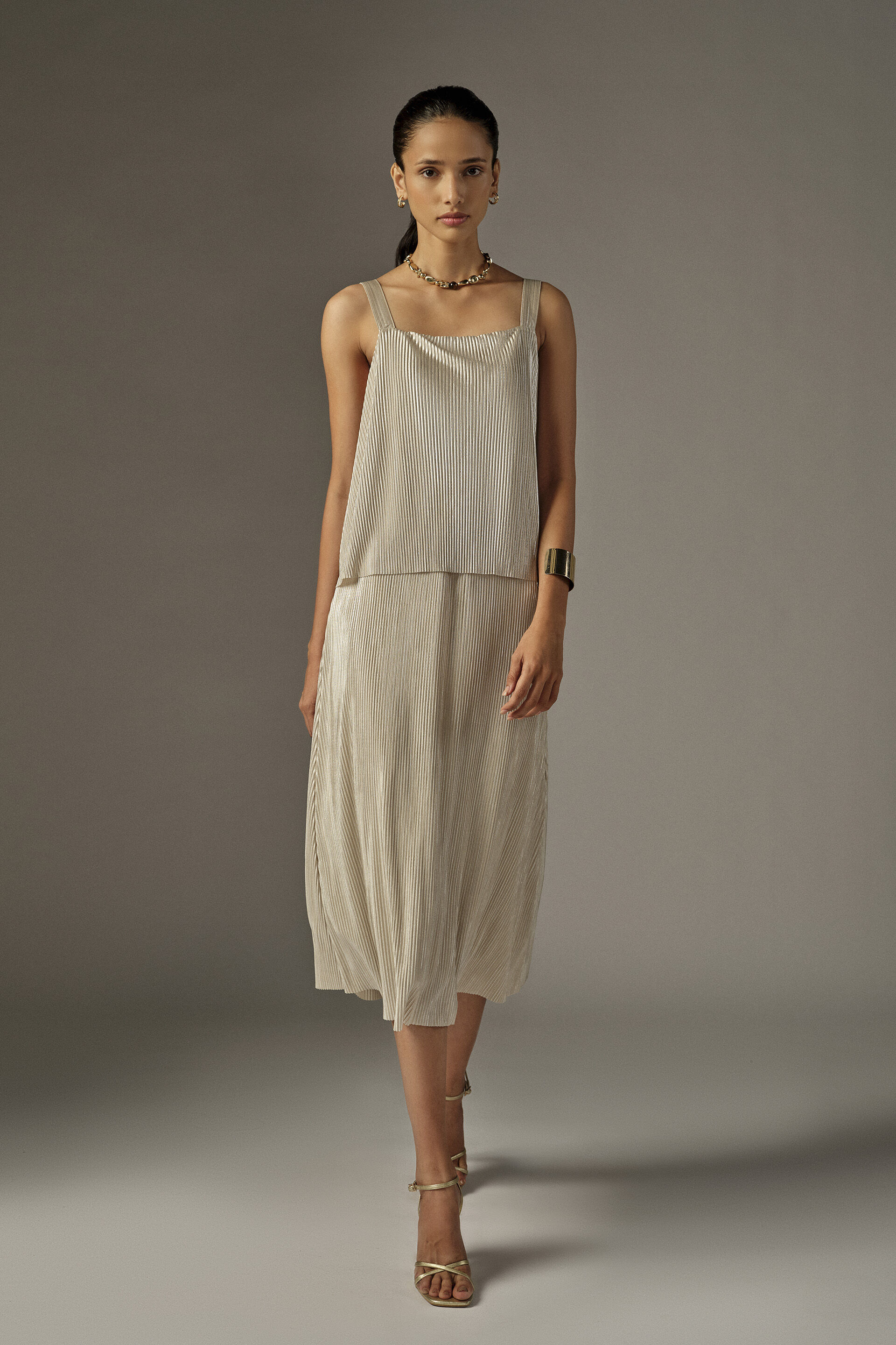 Fit & Flare Solid Midi Dress in Cream